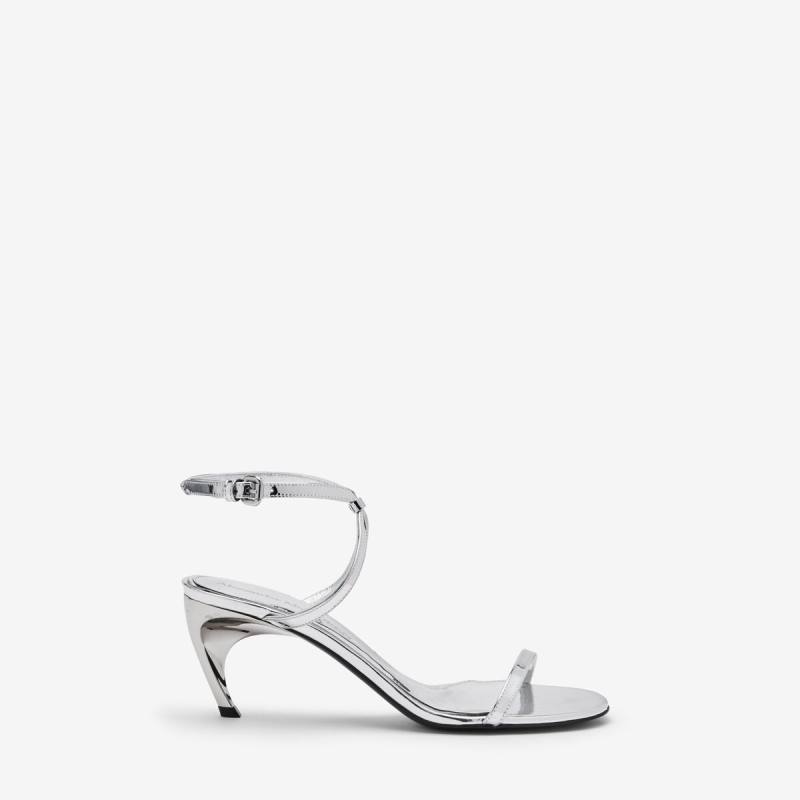 Alexander McQueen Women's Silver Armadillo Metal Bar Sandal - 10 (Thermoplastic Polyurethane, Polyester & Metallic Foil)